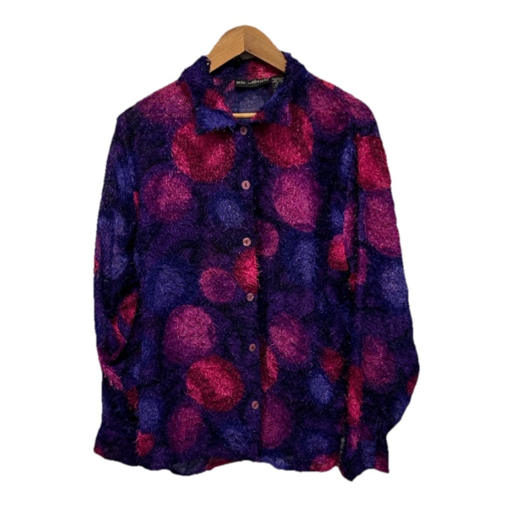 Mlle Gabrielle Vintage Polka Dot Colorful Artsy Retro Buttoned Blouse Plus Sz 1X